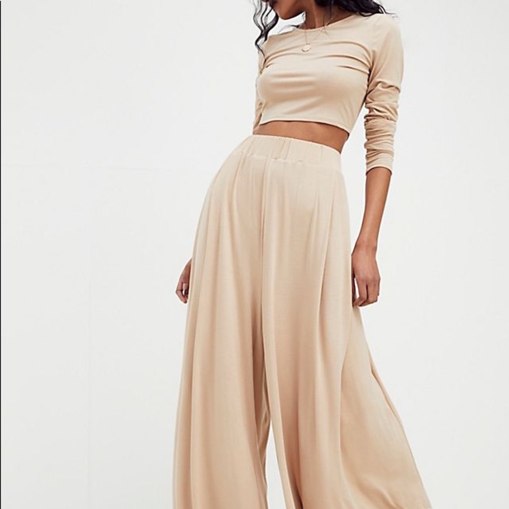 Free People Alia Co-Ord Set Wide Leg Pants & Crop Top Z284-3